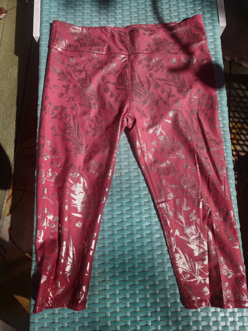 Fabletics Metallic Floral Foil Capri Jeans - Rose
